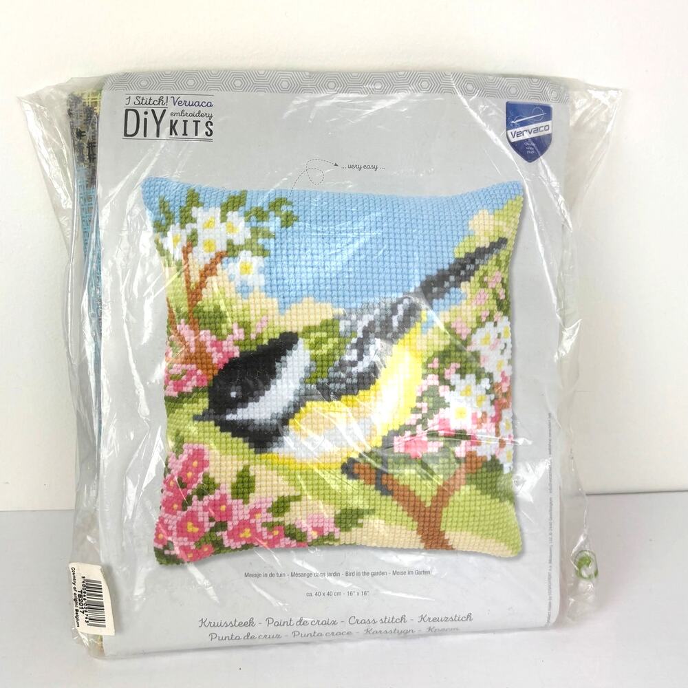 Vervaco Cross Stitch 16" x 16" Bird in the Garden Needlepoint Pillow Kit NEW